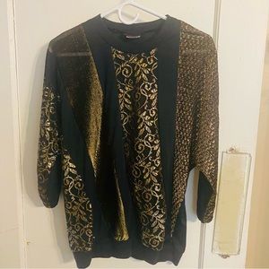 LA Reaction Vintage 80s Retro Womens Black w/ Gold Accents Blouse Size Large